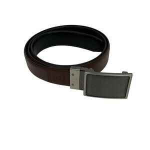 NWOT Mens Faux Leather Reversible Belt Textured Silver Buckle  Black/Brown Size